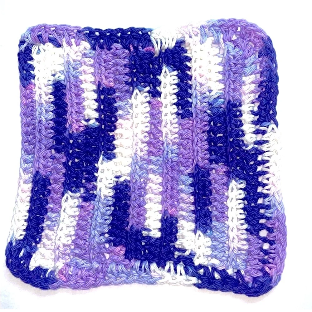 HAND CRAFTED Two Crocheted Colorful All Purpose 100% Cotton Wash or Dish Cloths